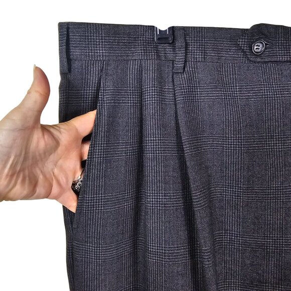 Brooks Brothers Wool-Cashmere Pleated Dress Pants 40x32 Gray Glen Plaid Cuffed - Picture 3 of 15